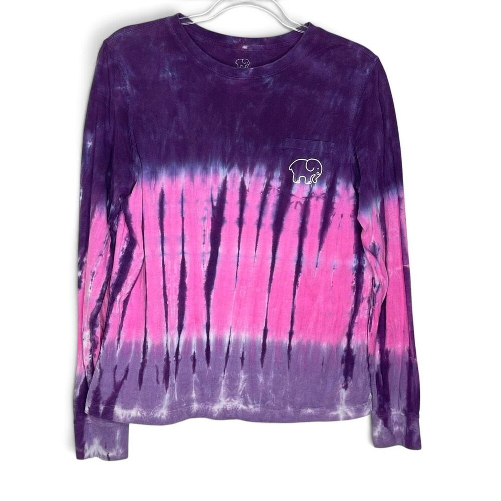 Ivory Ella Pocket Tee Shirt Purple Tie Dye Elephant Graphic T-Shirt Women Small